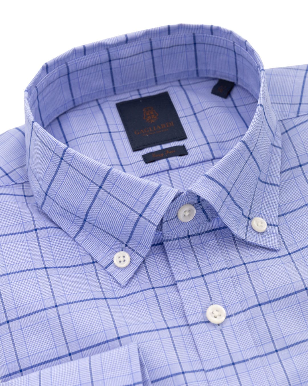 Gagliardi Shirts Gagliardi Blue Glen Check Windowpane Button-down Easy-iron Shirt