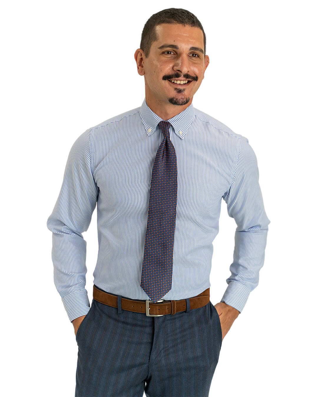 Gagliardi Shirts Gagliardi Blue Striped Oxford Button-Down Non-iron Shirt