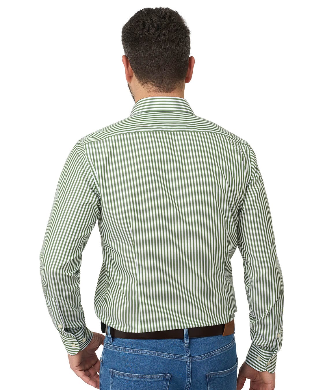 Gagliardi Shirts Gagliardi Green Shirt Non Iron Butcher Stripe