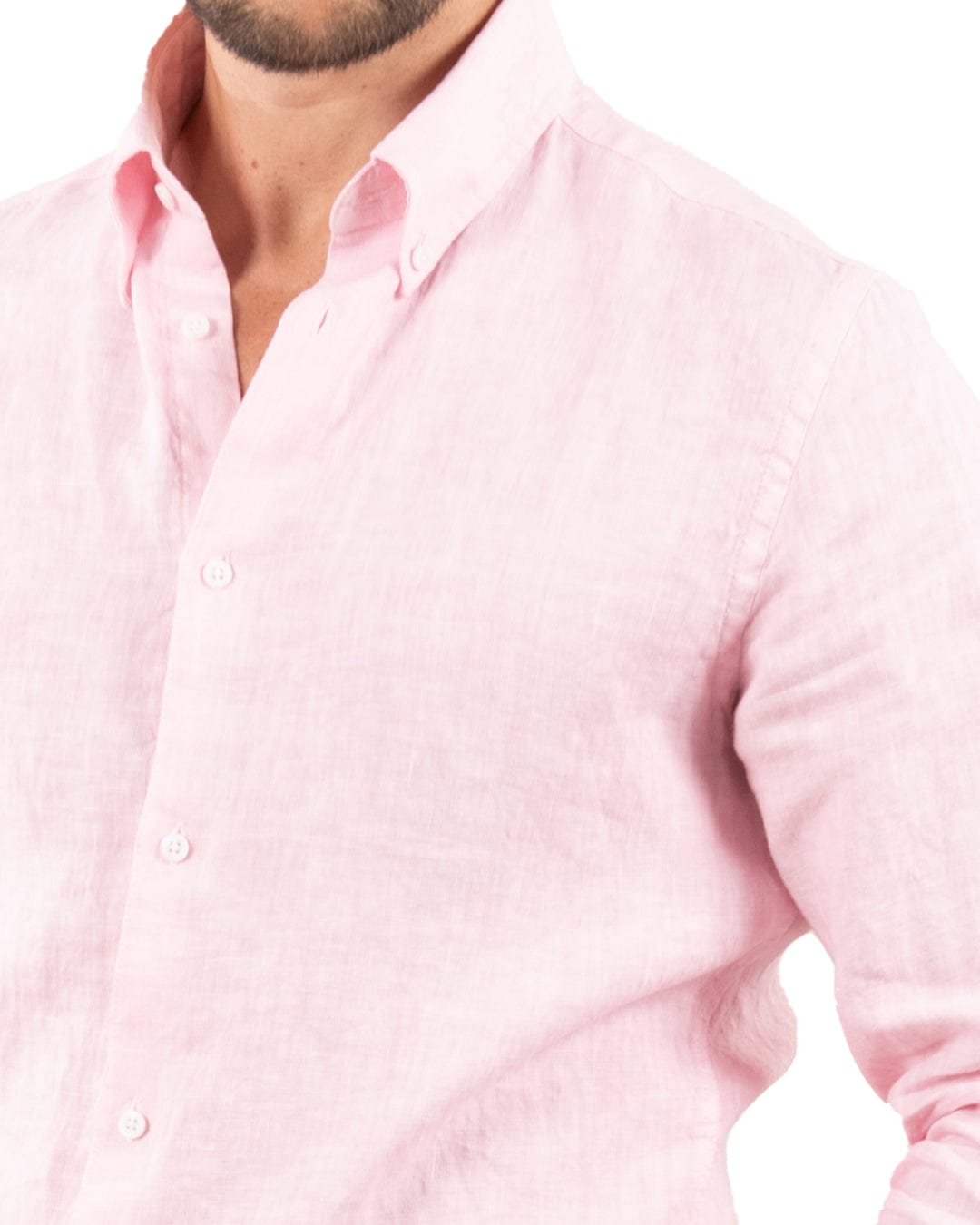 Pink Slim Fit Linen Button Down Shirt