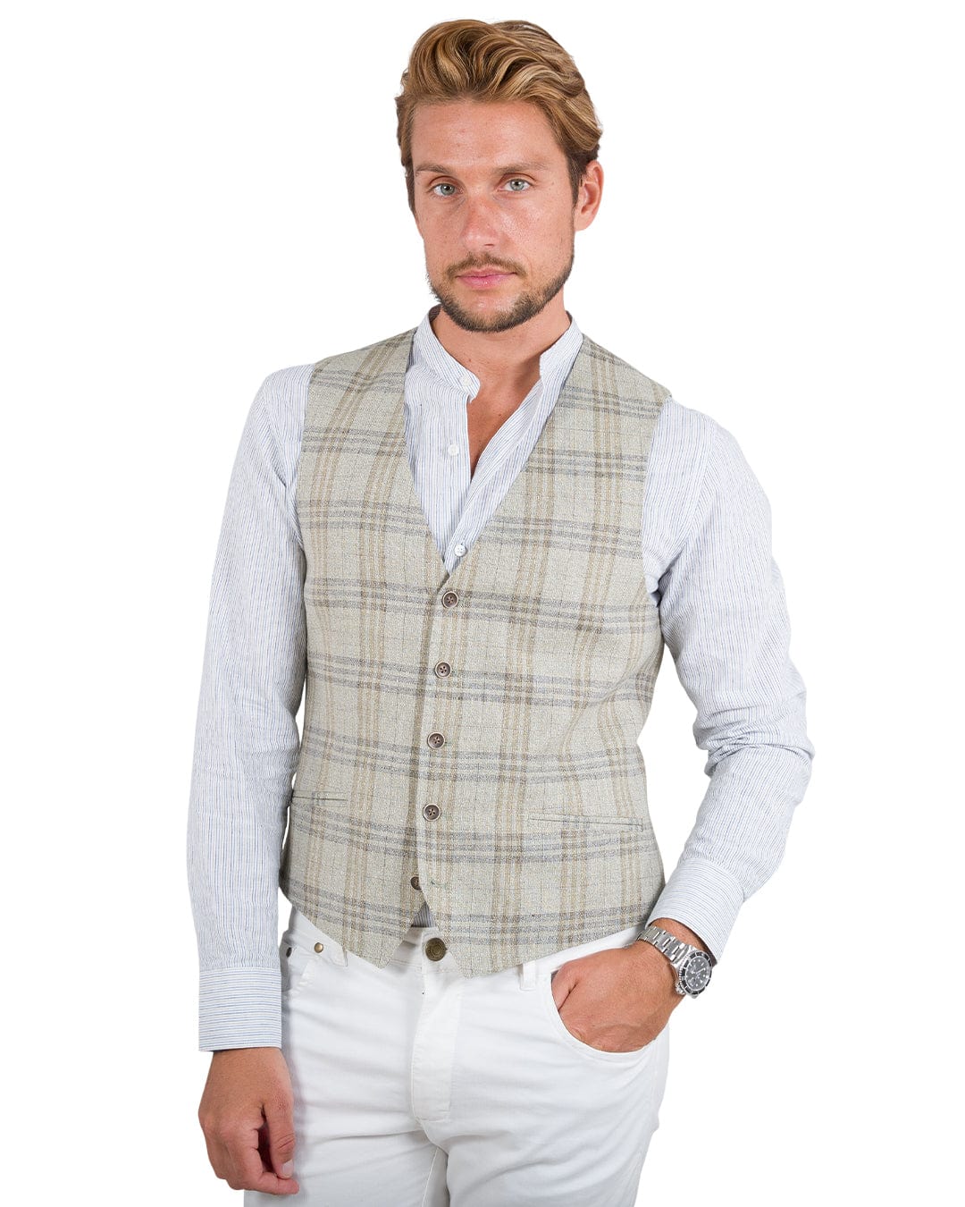 Green Ecotec Check Waistcoat