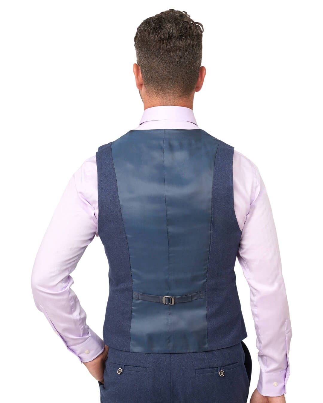 Gagliardi Waistcoats Gagliardi Blue Barleycorn Weave Stretch Cotton Waistcoat