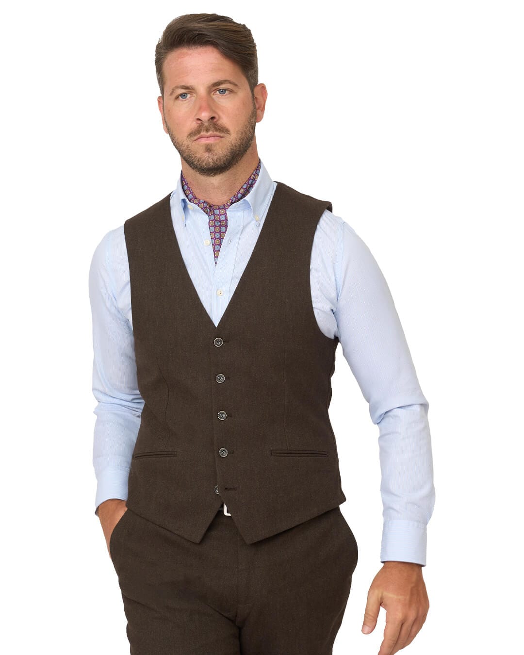 Gagliardi Waistcoats Gagliardi Brown Barleycorn Weave Stretch Cotton Waistcoat