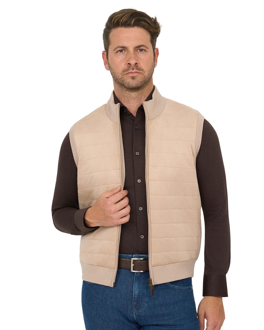 Gagliardi Beige Gilet Hybrid Knit & Faux Suede