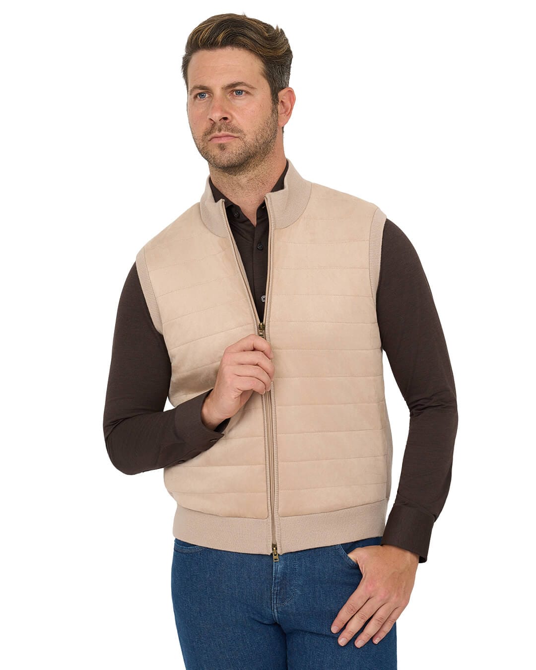 Gagliardi Beige Gilet Hybrid Knit & Faux Suede