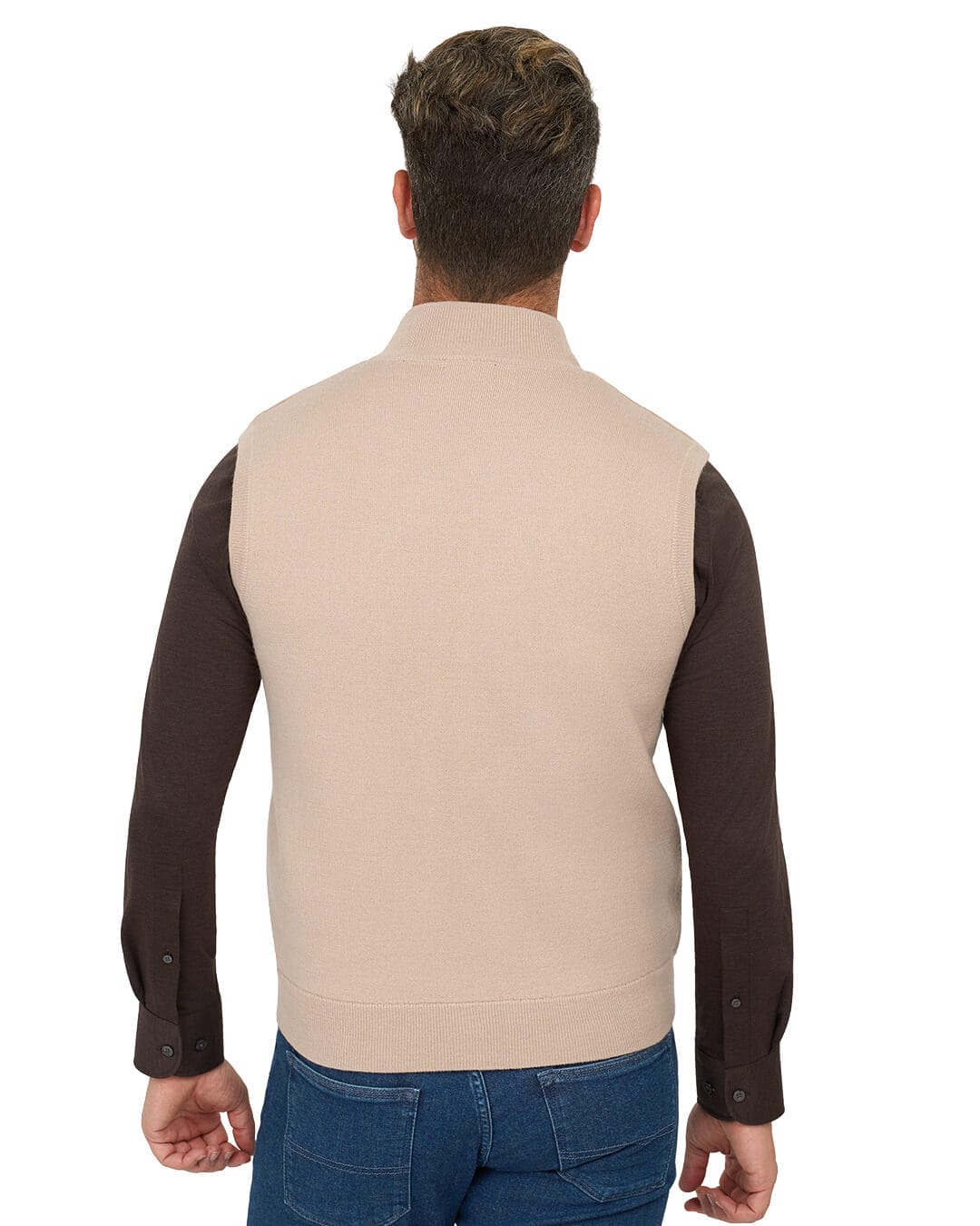 Gagliardi Beige Gilet Hybrid Knit & Faux Suede