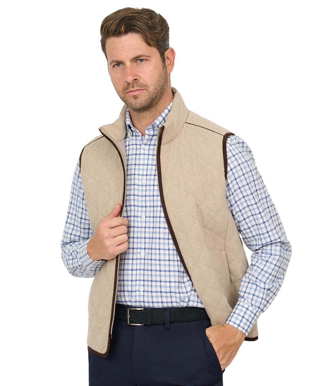 Gagliardi Stone Gilet Wool Blend Diamond Quilted