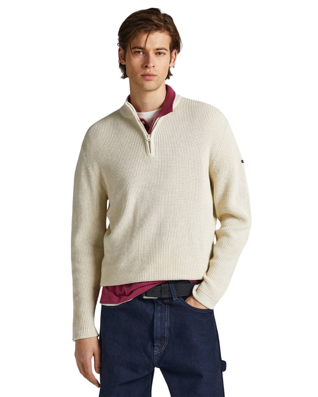 Pepe Jeans Jumpers Pepe Jeans Cream Dean Zip Neck Jumper