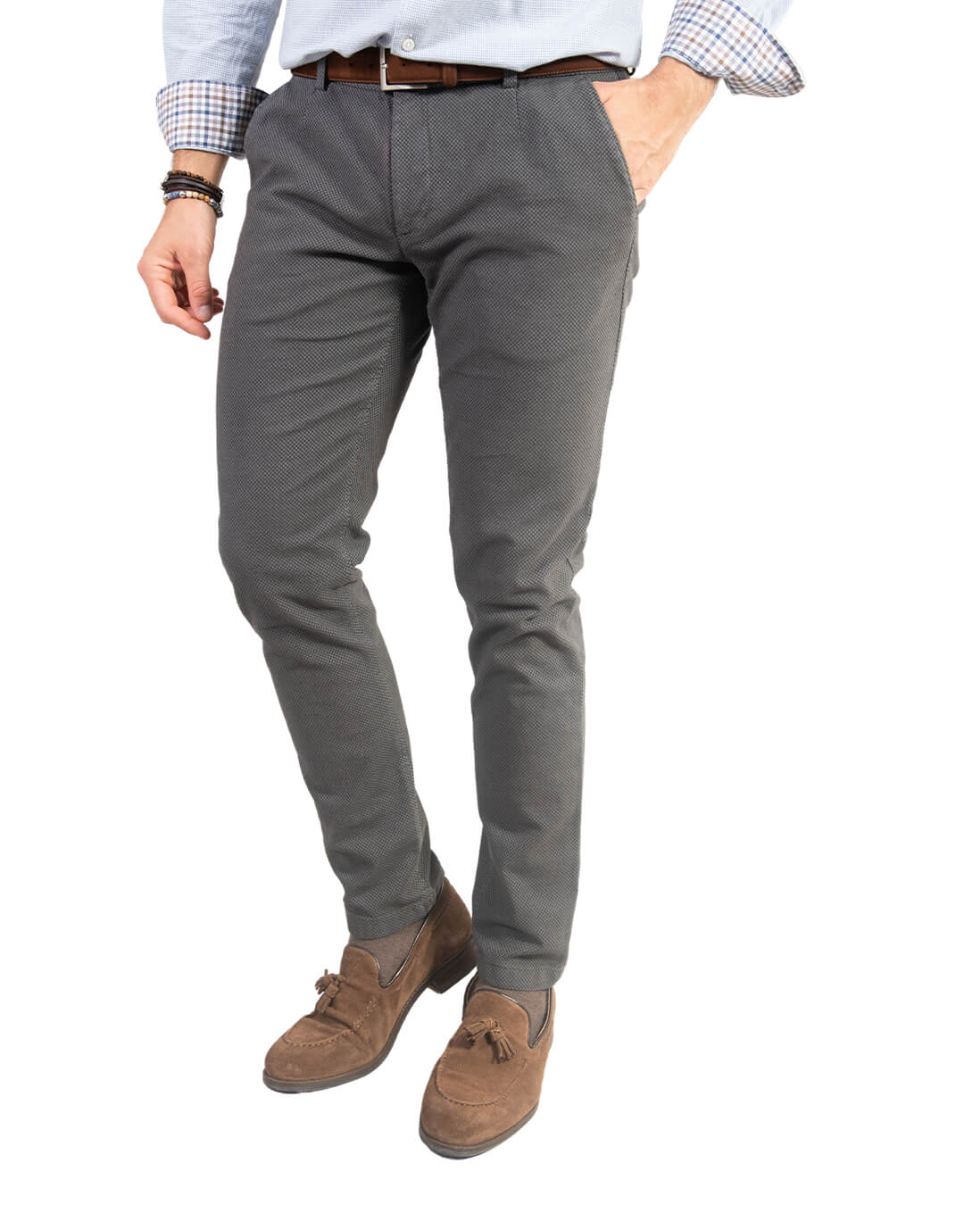 Grey Birdseye Garment Dyed Chino Trousers