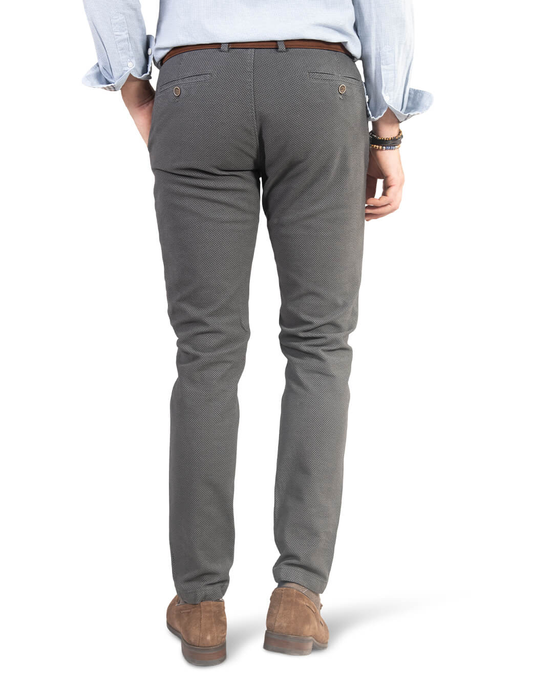 Grey Birdseye Garment Dyed Chino Trousers