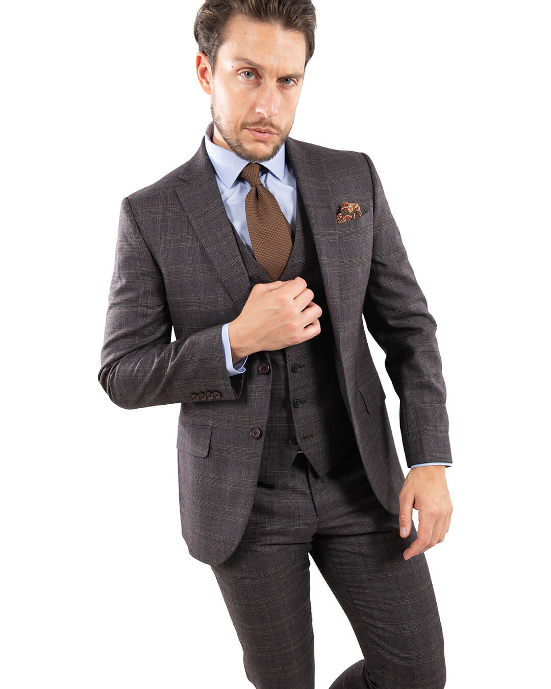 Grey And Brown Glen Check Suit | Gagliardi