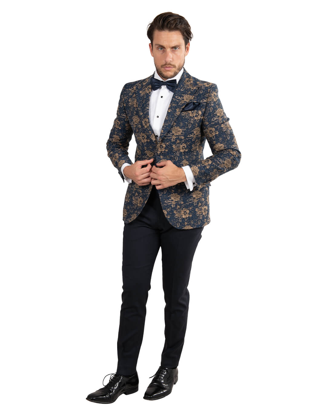 Blue With Gold Roses Brocade Evening Jacket