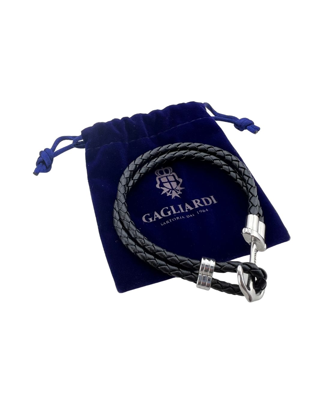Black Braided Leather Bracelet With Anchor Clasp