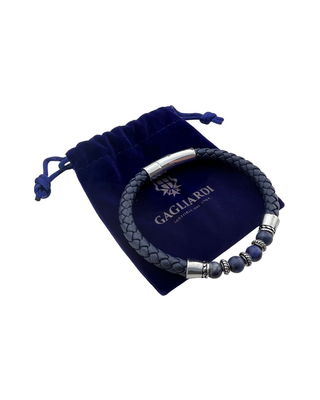 Navy Braided Leather & Beads Bracelet
