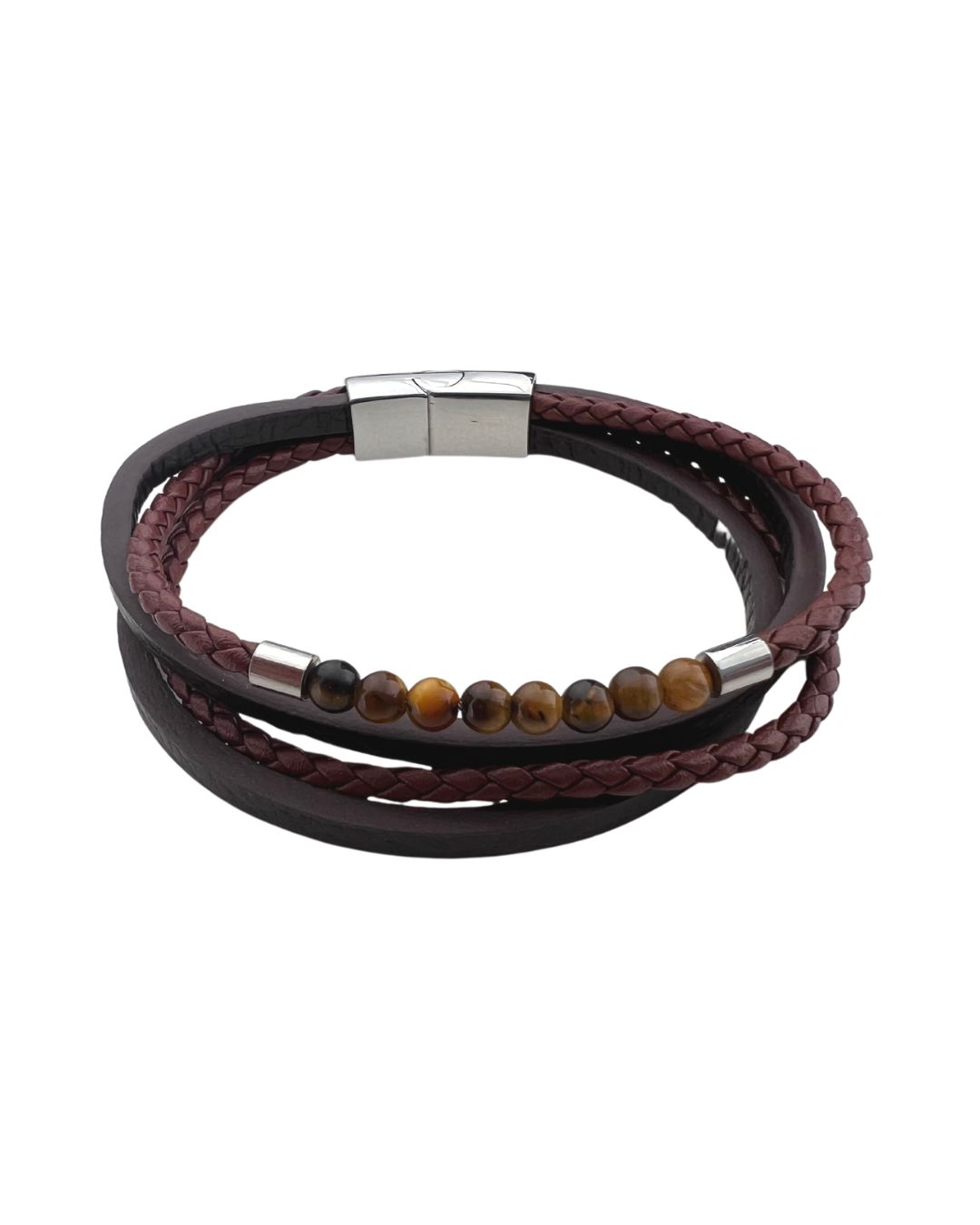 Brown Leather & Beads Bracelet
