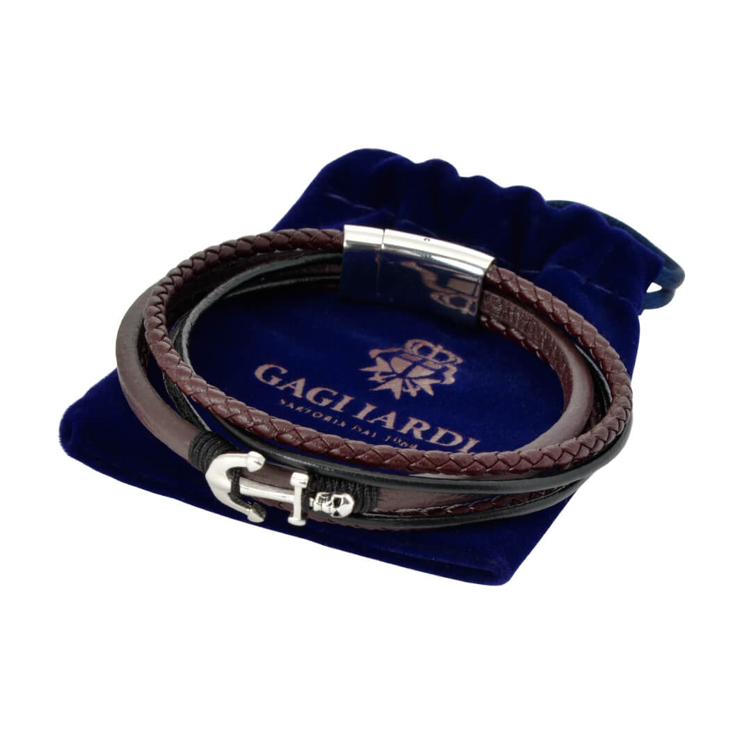 Brown Anchor Leather Bracelet - Gagliardi