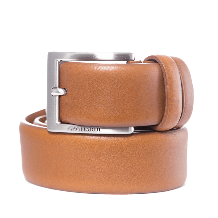 Tan Plain Leather Belt With Branding On Buckle - Gagliardi