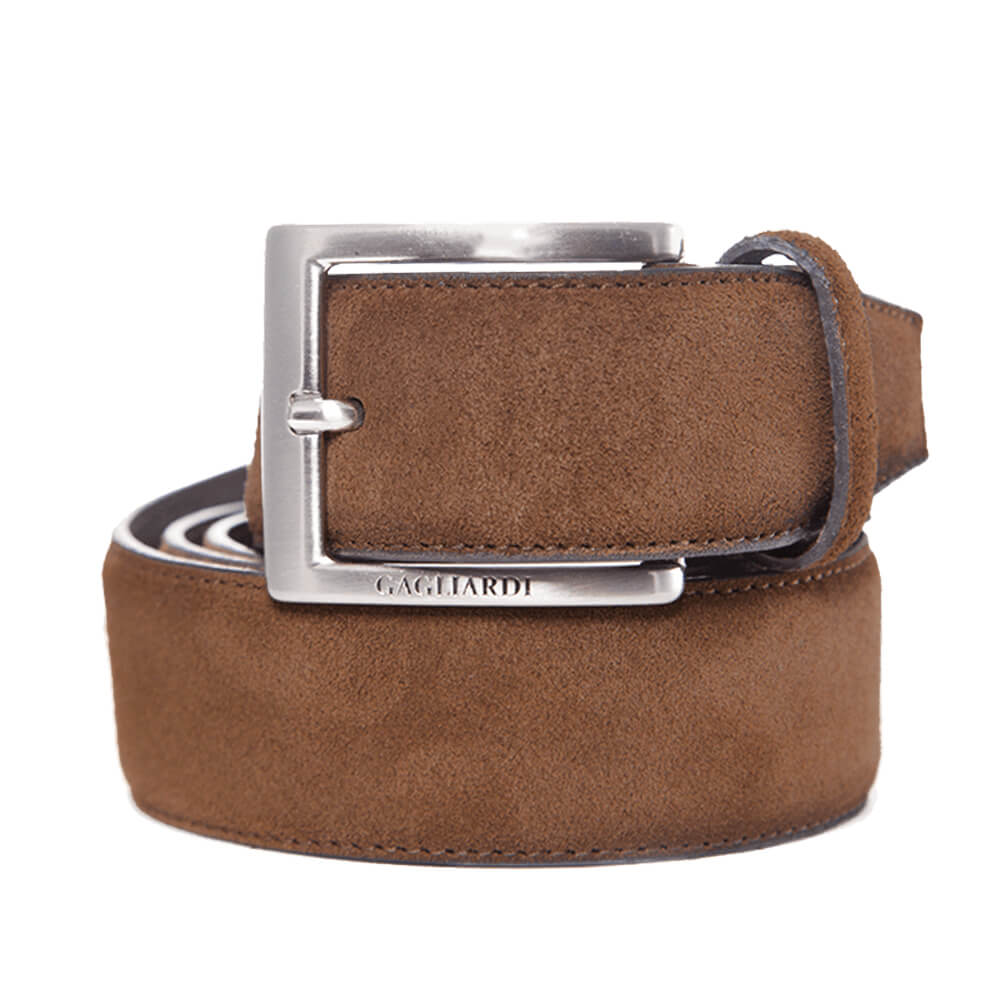 Tan Suede Leather Belt With Branding On Buckle - Gagliardi