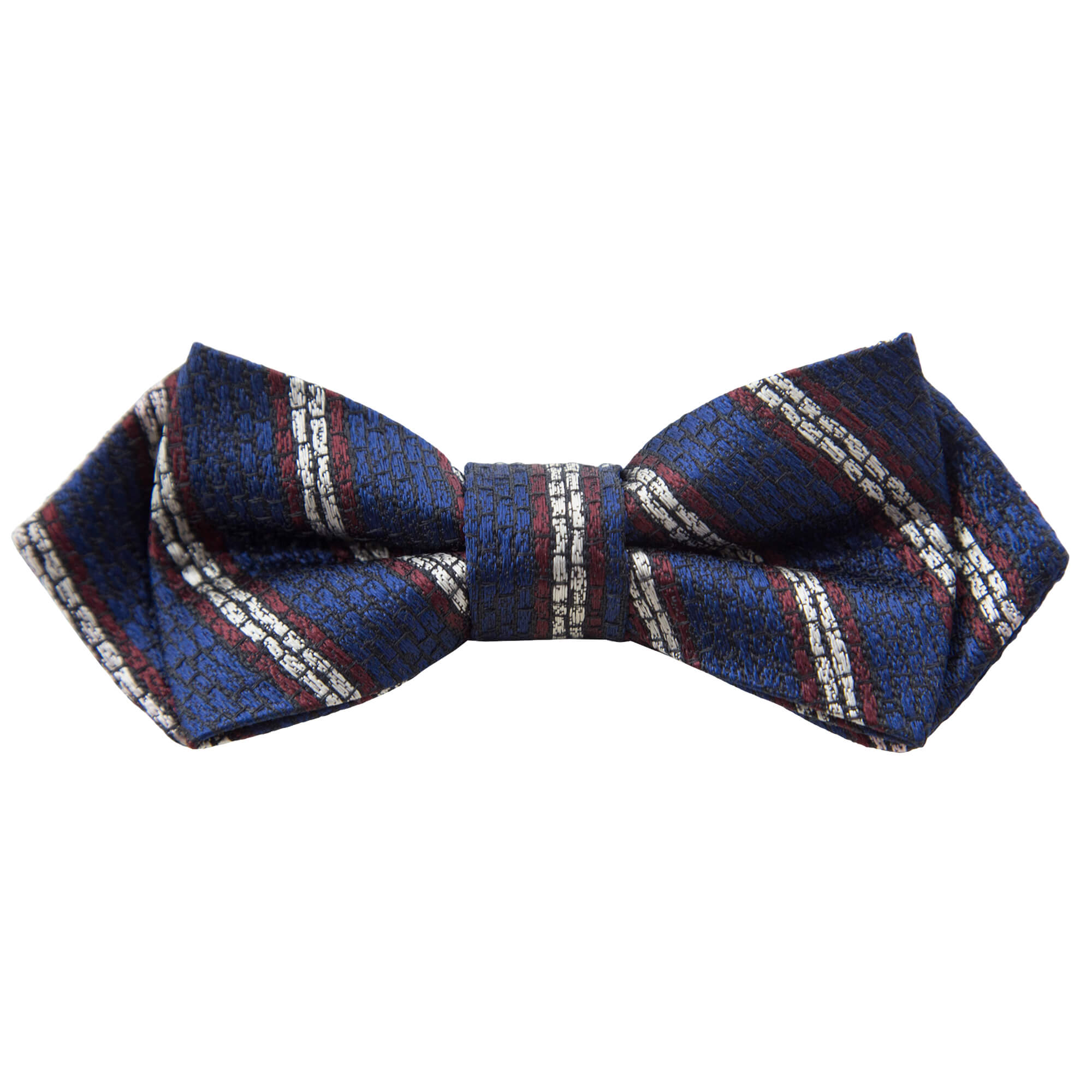 BLUE WITH RED AND BEIGE STRIPES BOW TIE