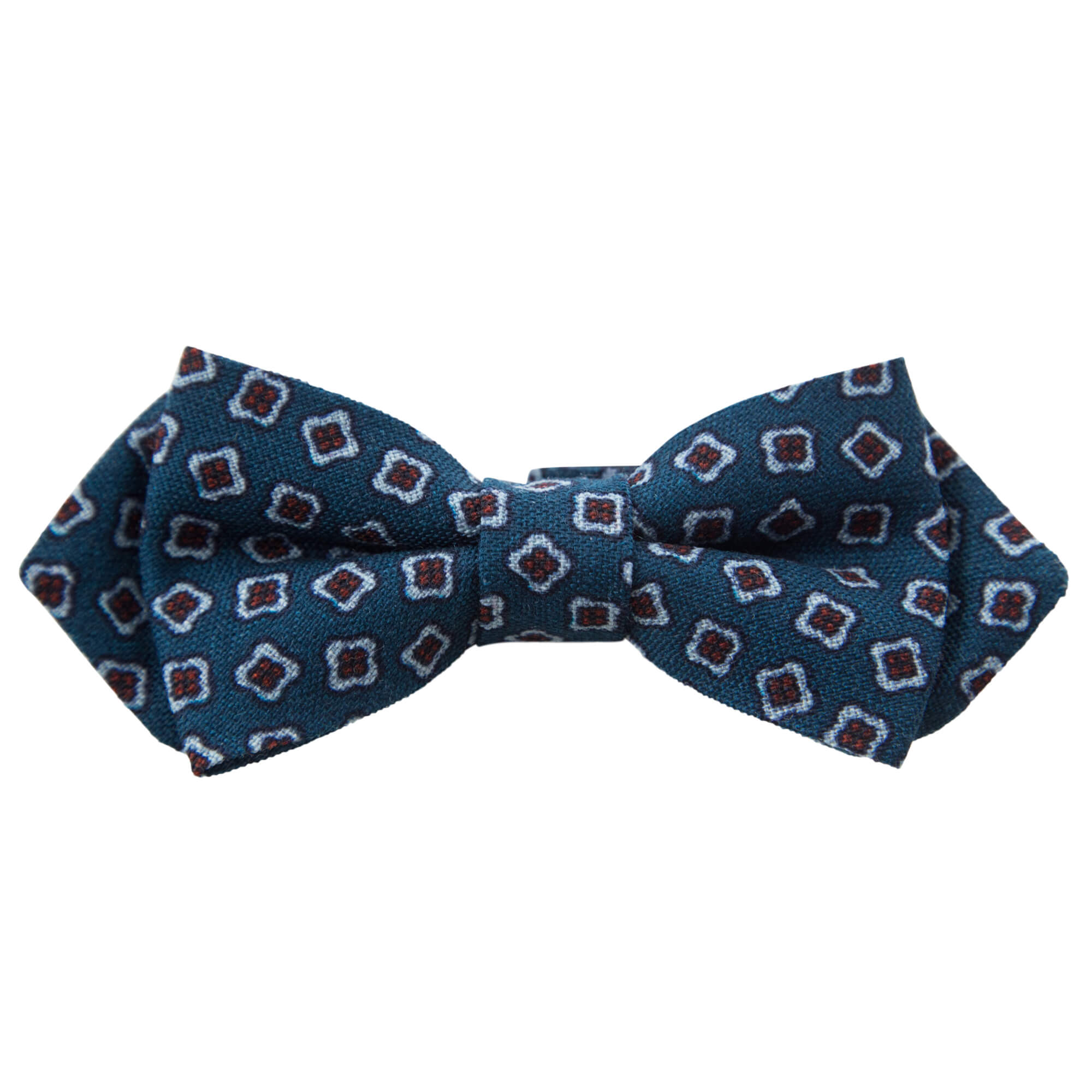 TEAL WITH WHITE AND RED SQUARES BOW TIE