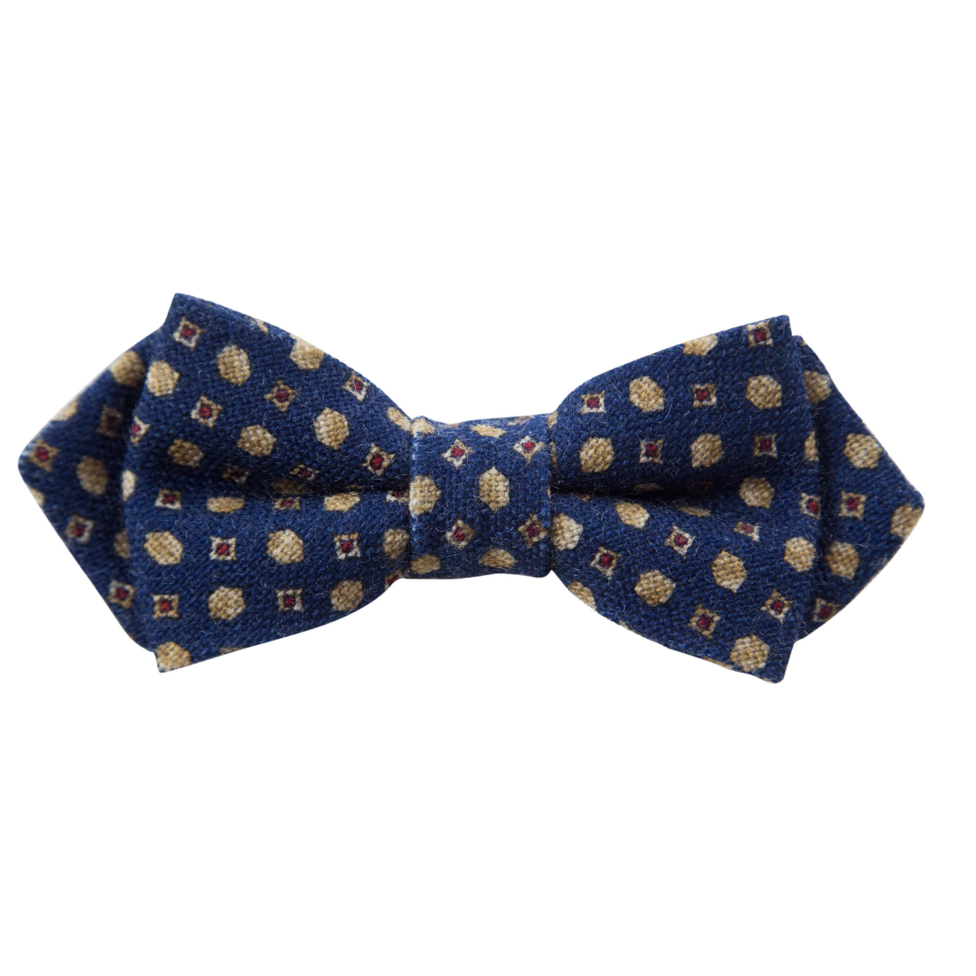BLUE WITH GOLD AND RED MOTIF BOW TIE