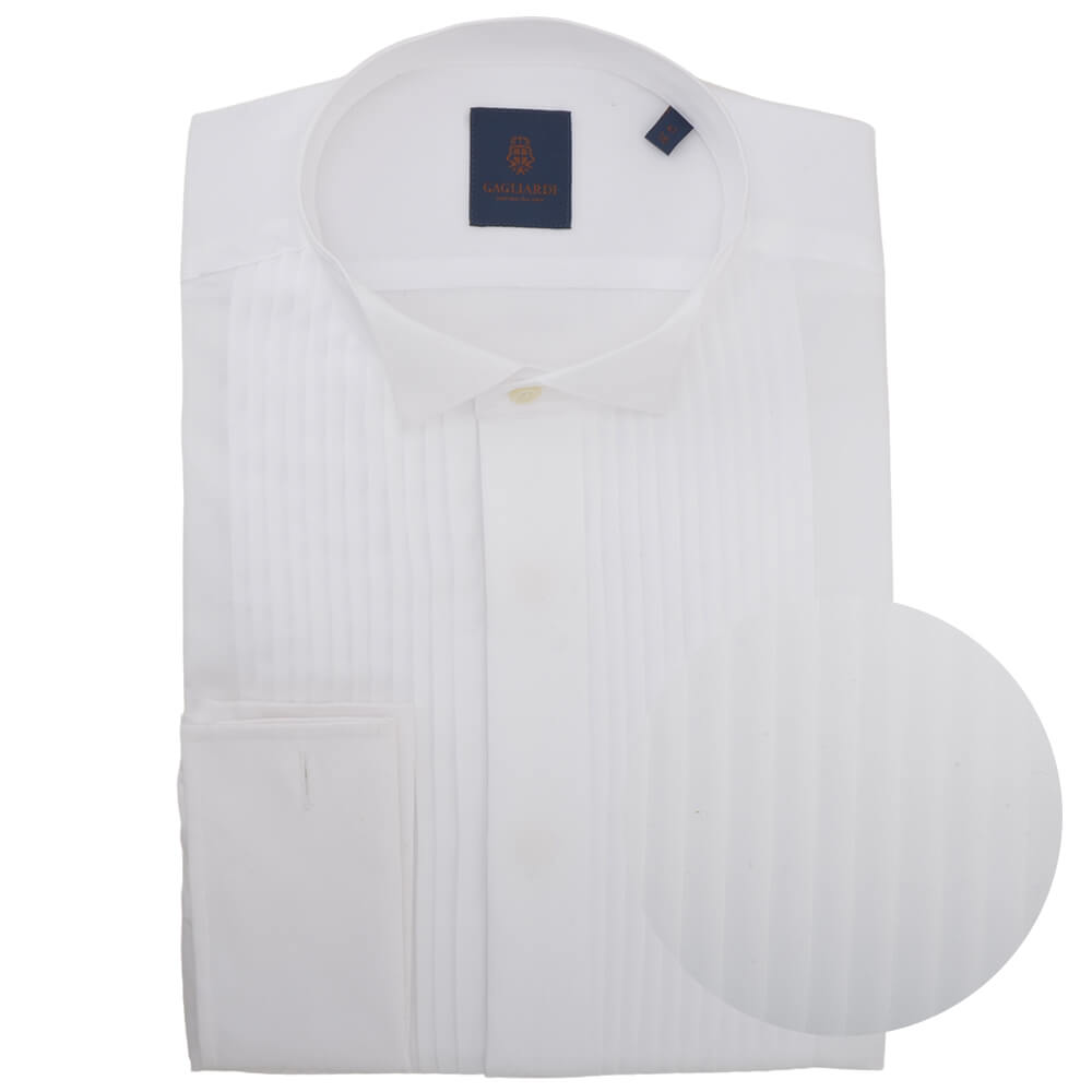 Tailored Fit White Pleated-front Wing Collar Dress Shirt - Gagliardi