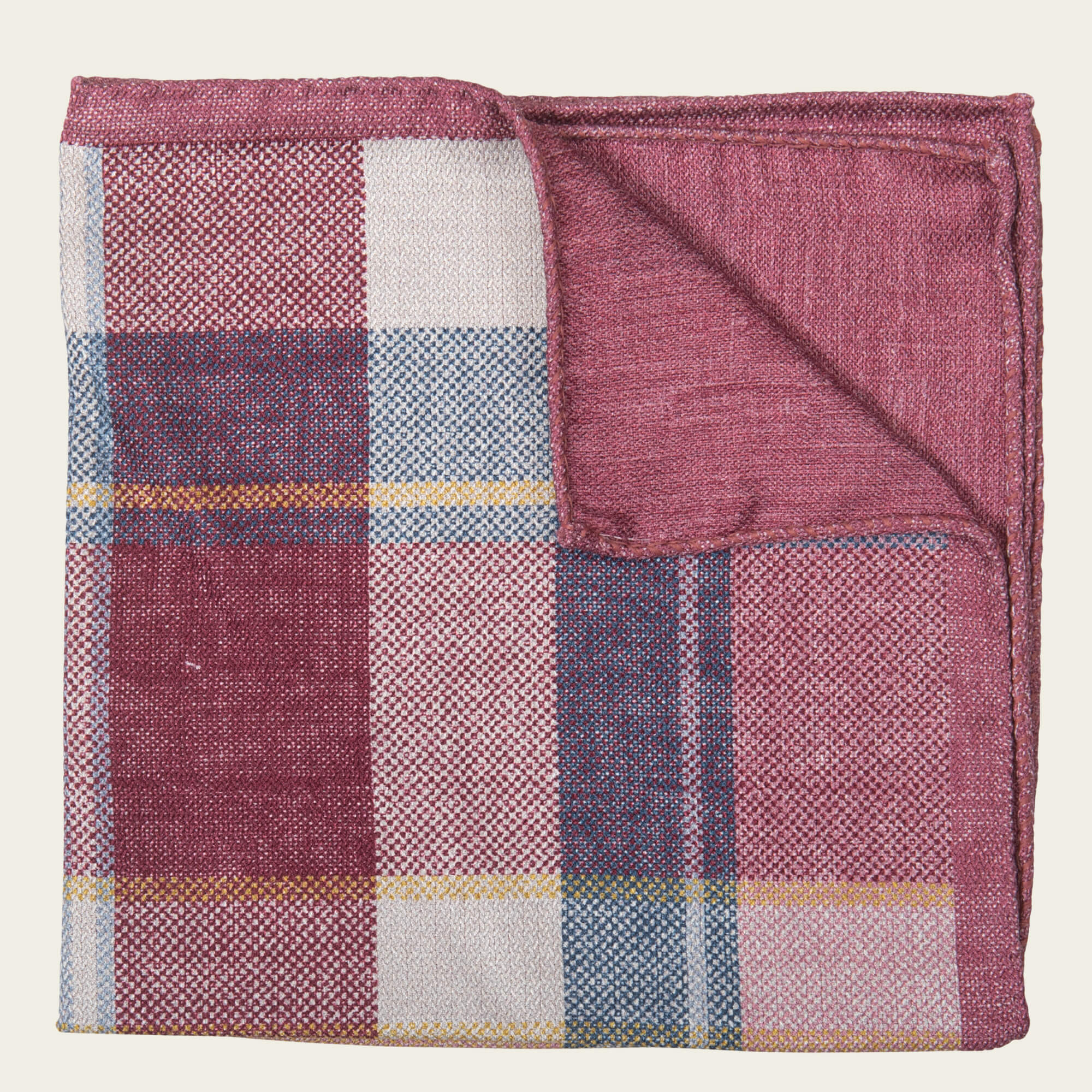 Pink Check Double Sided Silk Pocket Square
