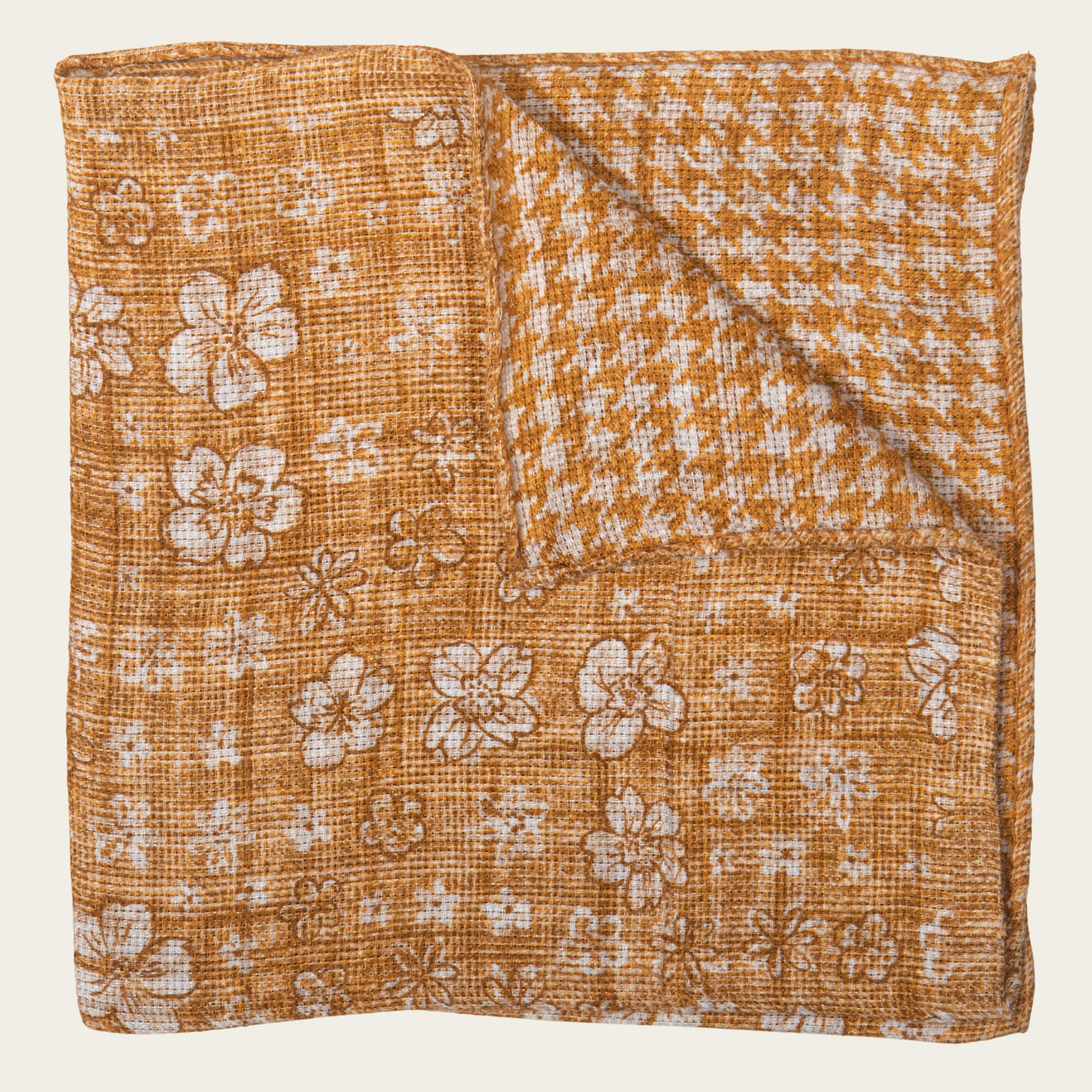 Orange With White Flower Double Sided Linen Cotton Pocket Square
