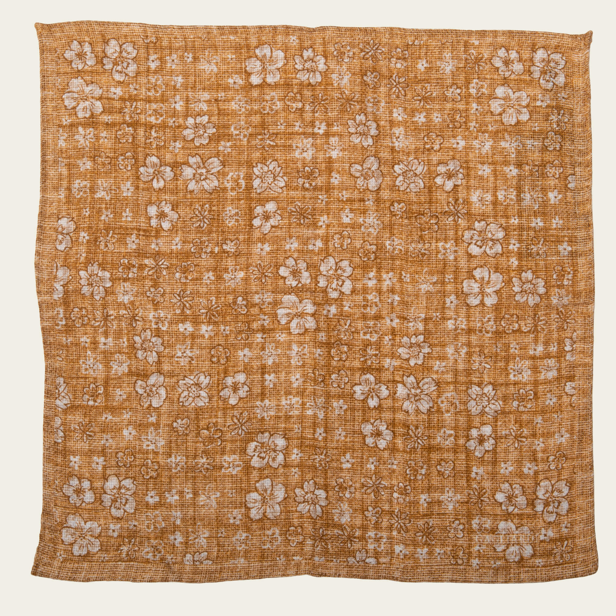 Orange With White Flower Double Sided Linen Cotton Pocket Square
