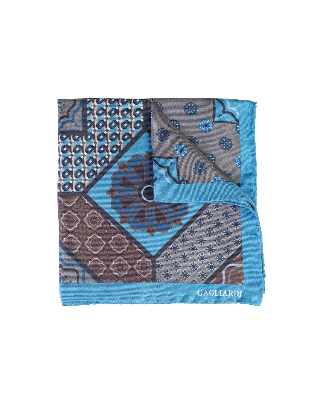 Blue Tile Design Italian Silk Pocket Square