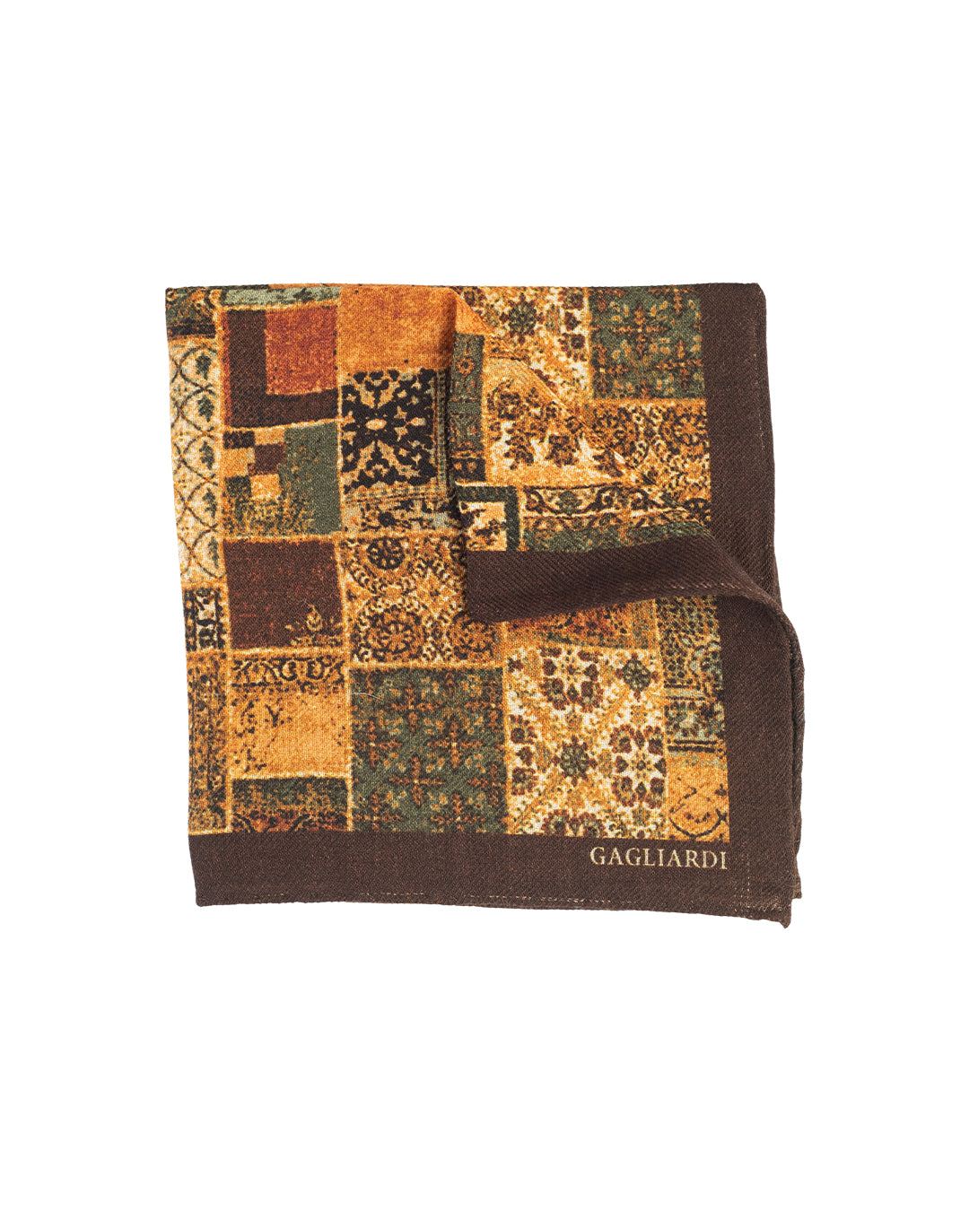 Gold Patchwork Italian Wool Pocket Square