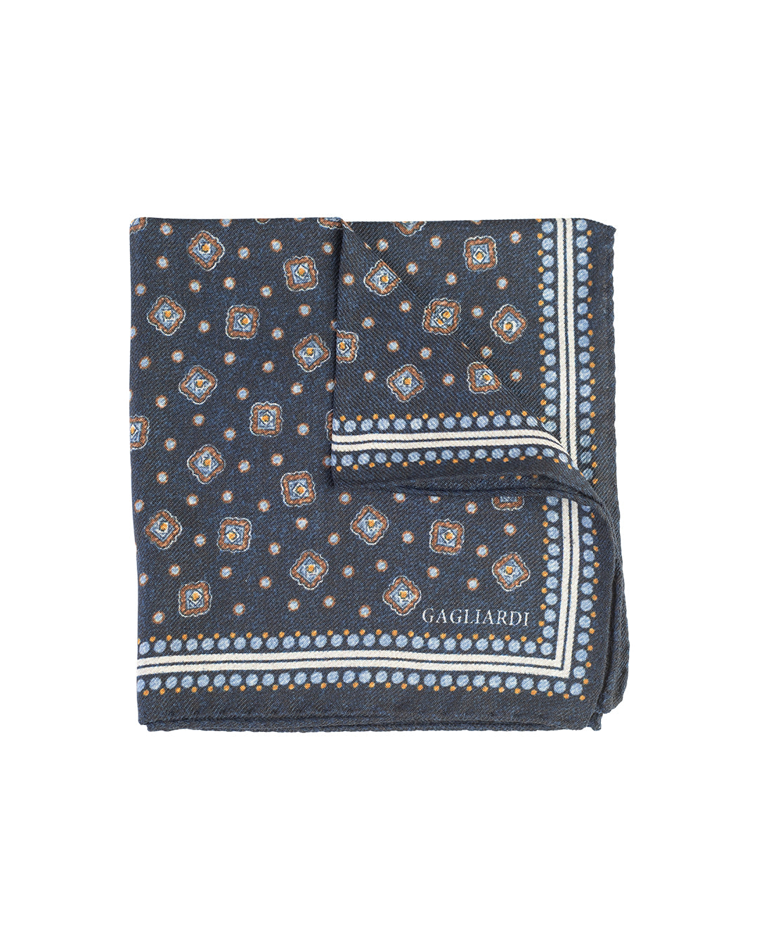 Blue Geometric Italian Wool & Silk Pocket Square