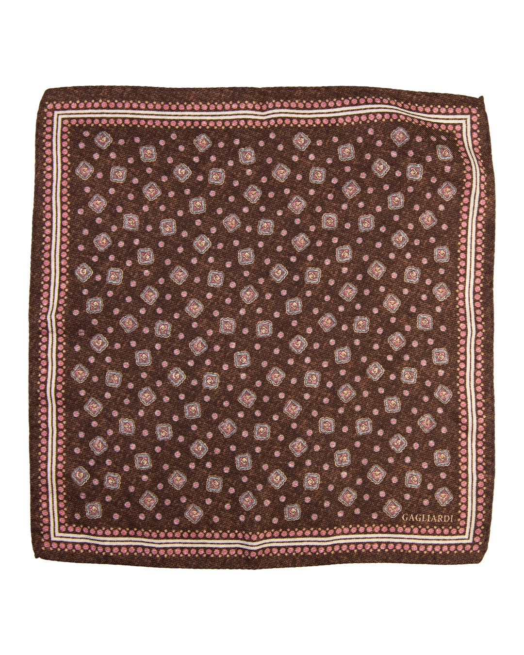 Brown Geometric Italian Wool & Silk Pocket Square
