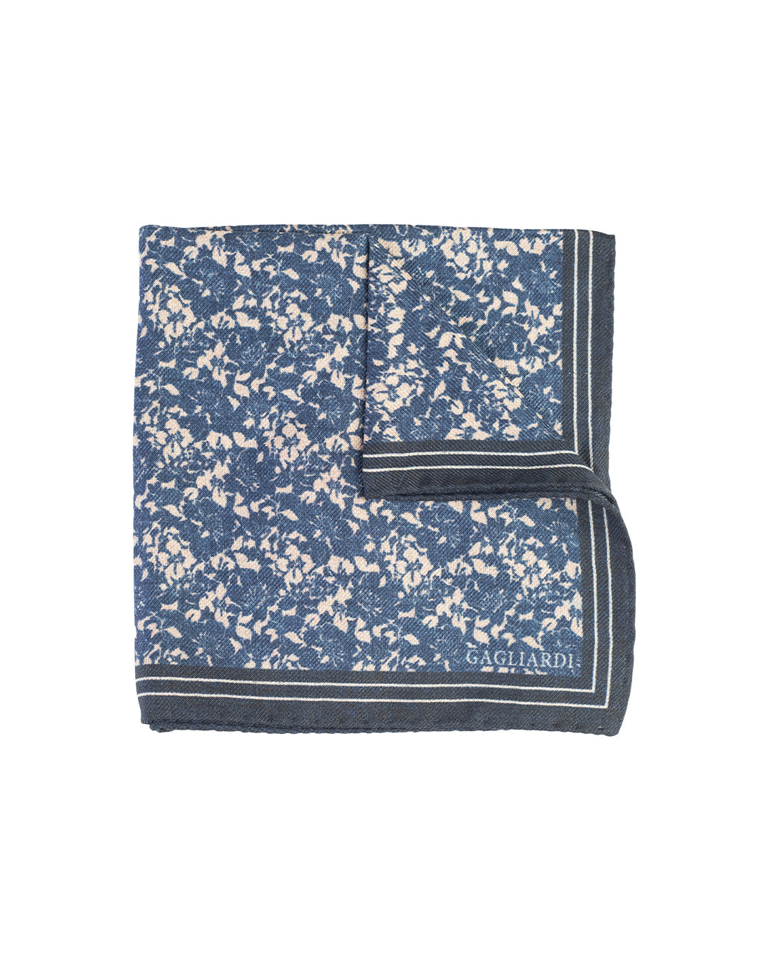 Blue Floral Italian Wool & Silk Pocket Square