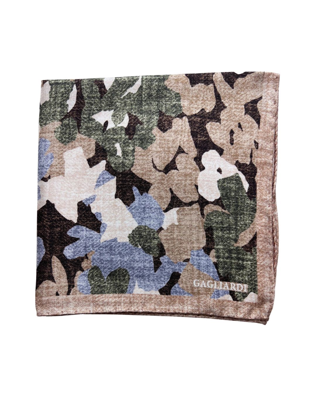 Beige Large Abstract Floral Italian Silk Pocket Square
