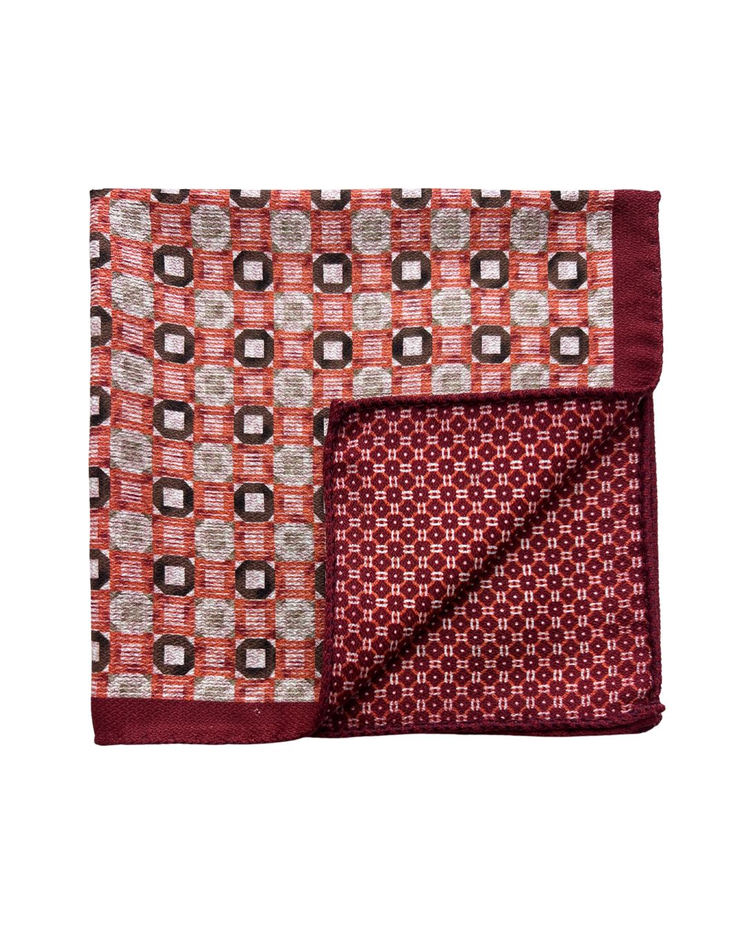 Red Hexagon Print Double Sided Italian Silk Pocket Square