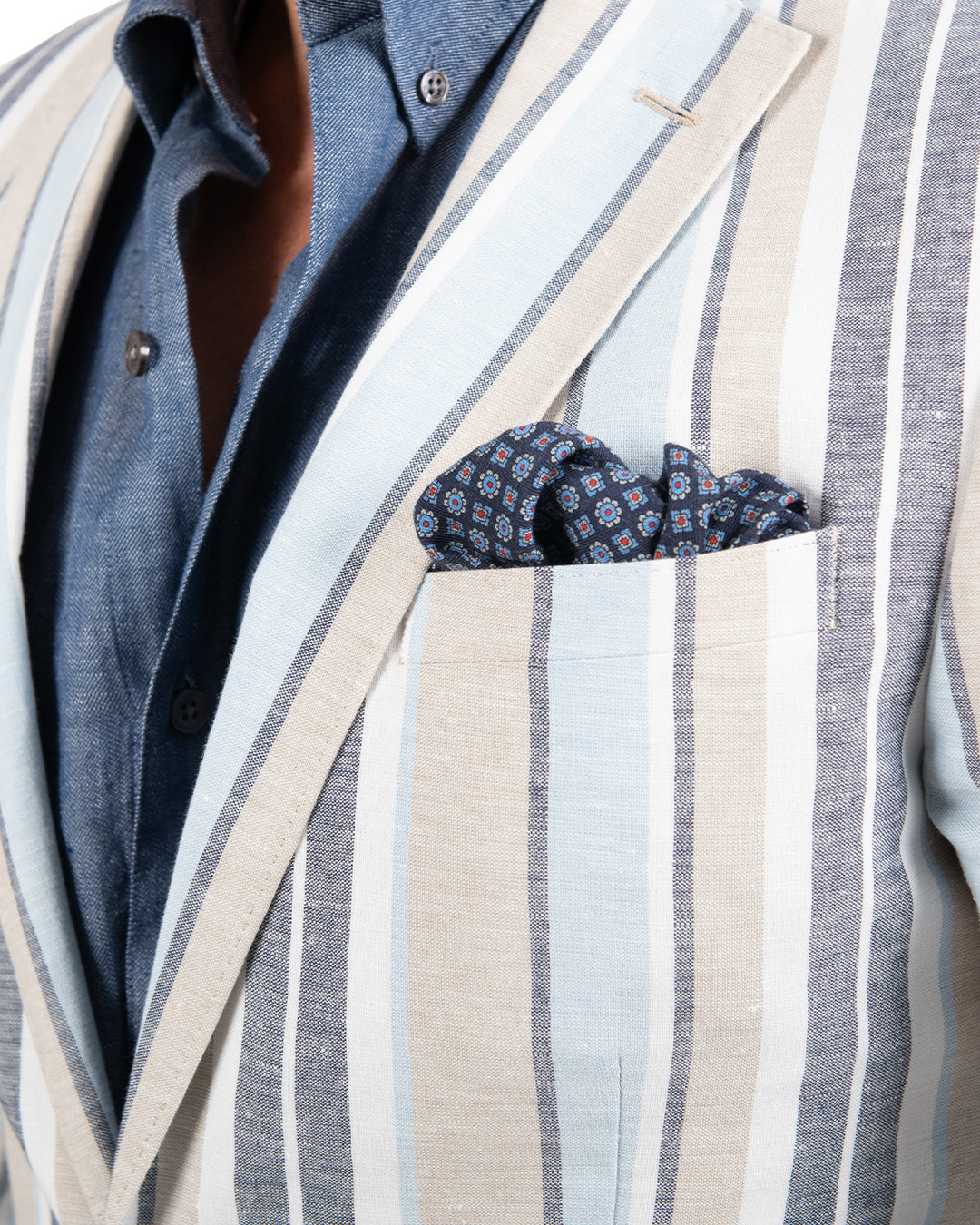 Blue Linen Cotton Striped Jacket