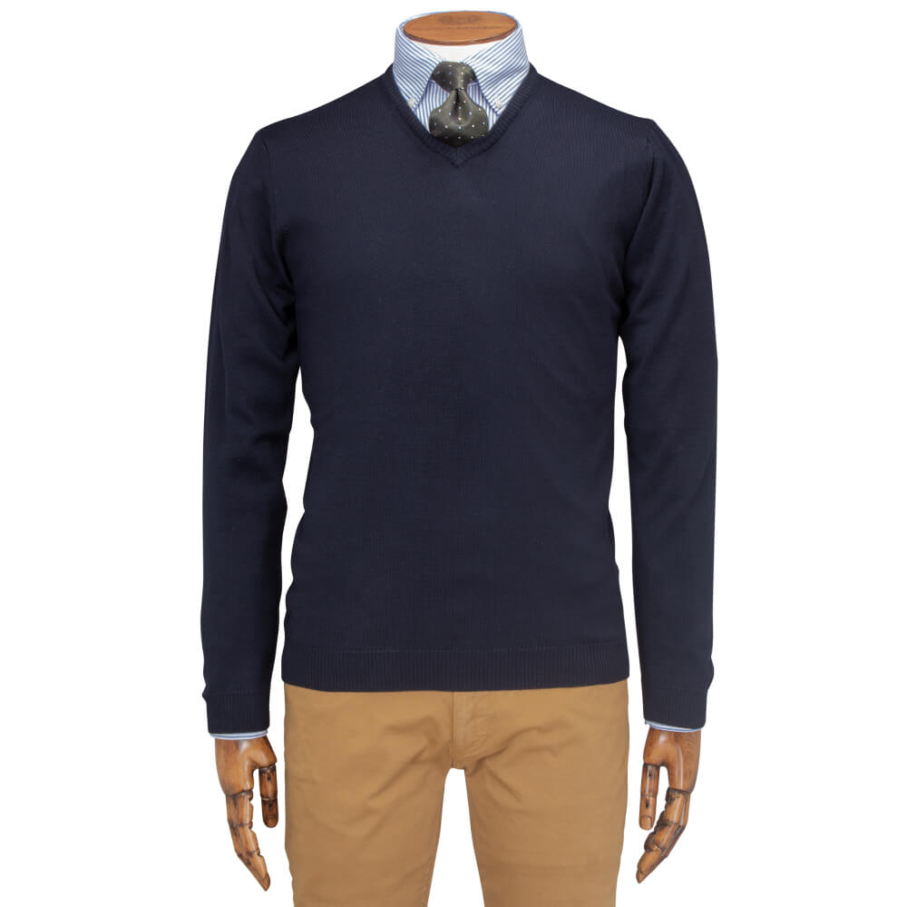 Navy Merino V-Neck - Gagliardi