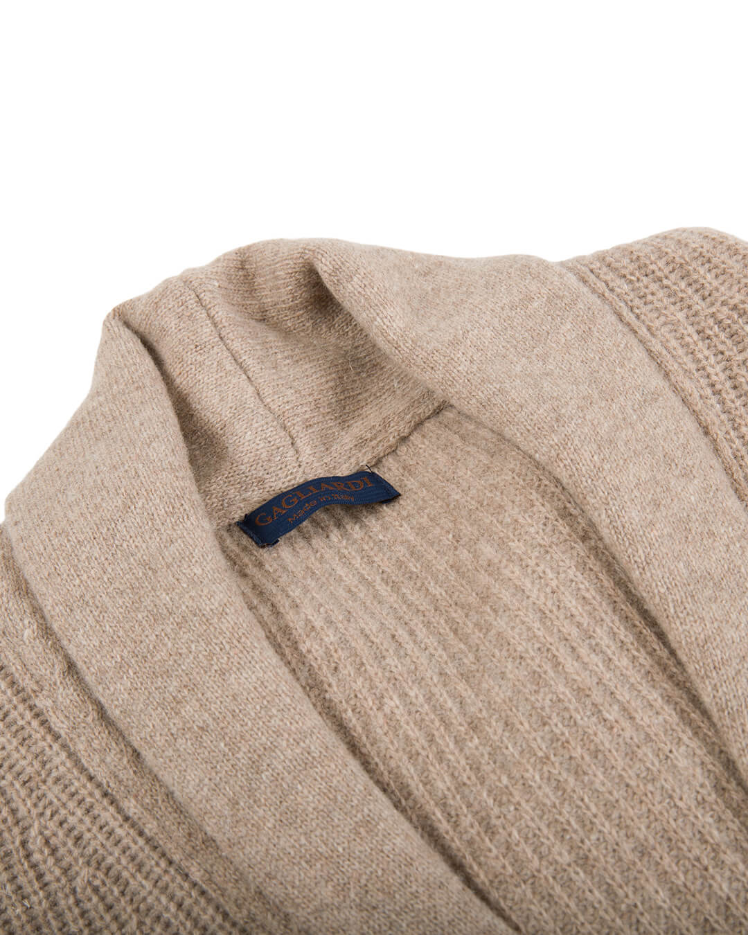 Beige Fisherman's Rib Wool Blend Shawl Collar Cardigan