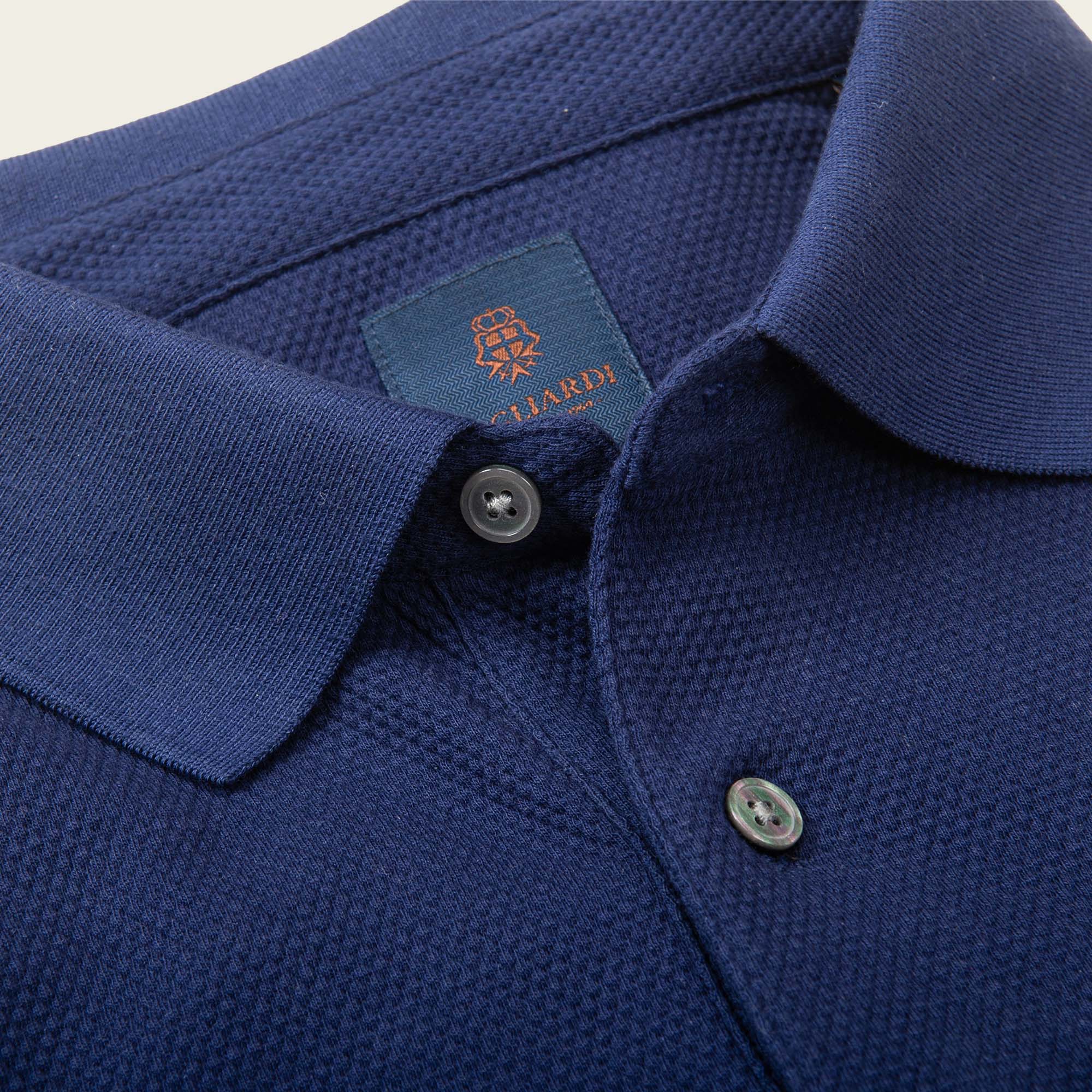 Navy Popcorn Texture Polo Shirt