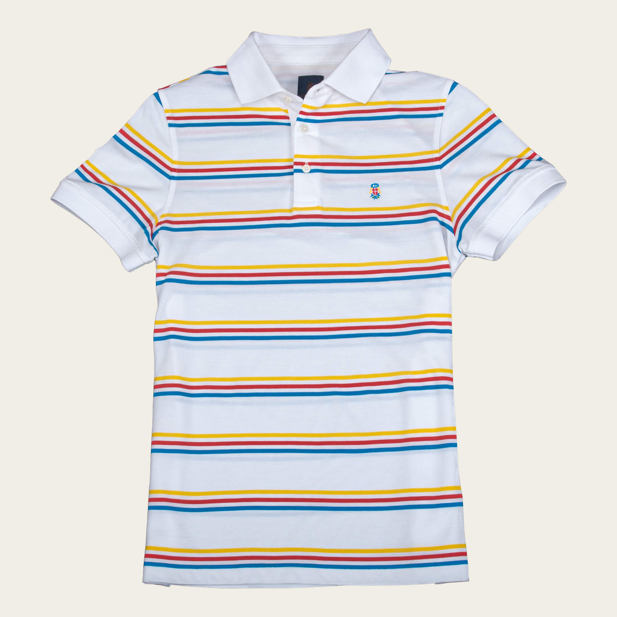 White Multi Stripe Pique Polo Shirt