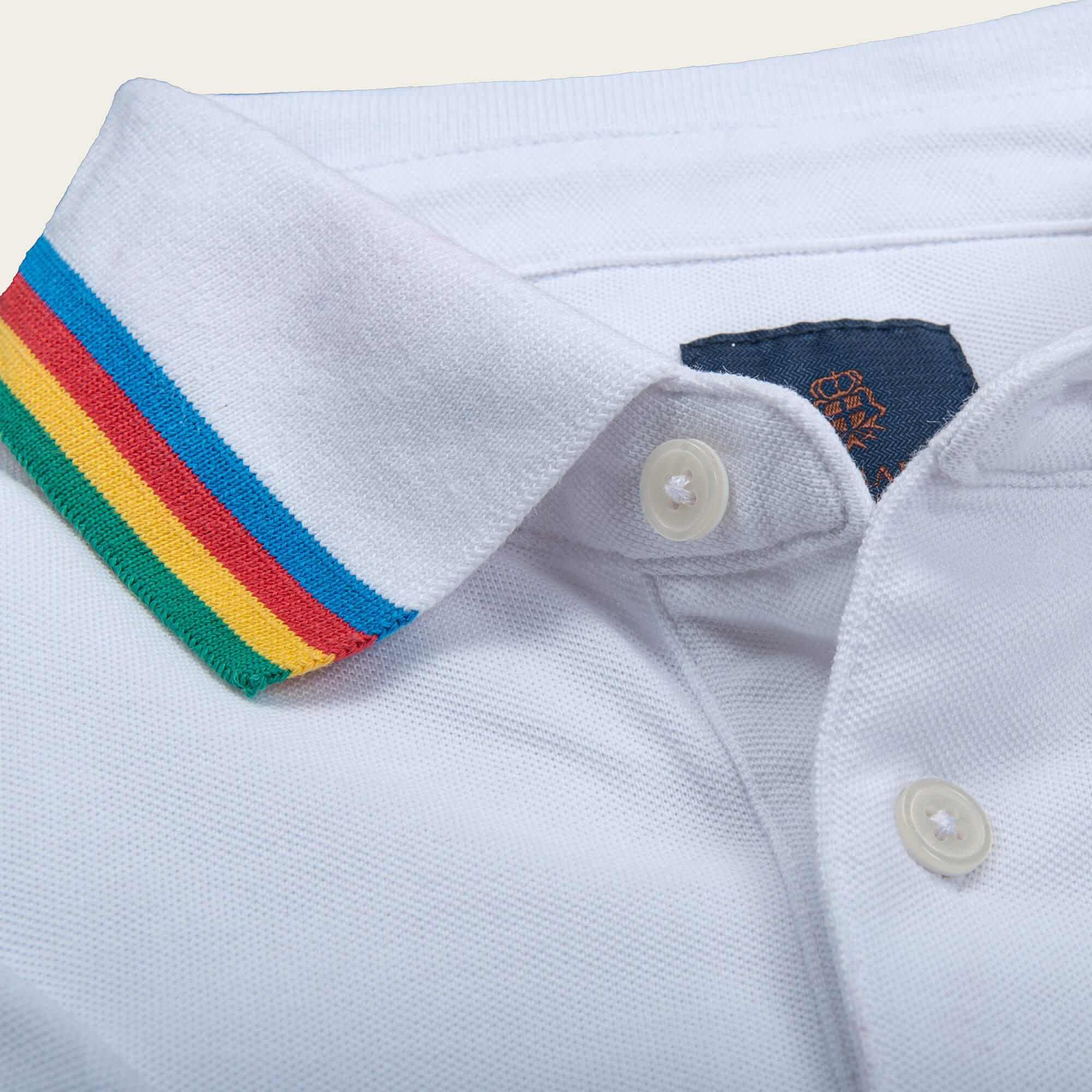 White Pique Polo Shirt With Multicoloured Tipping