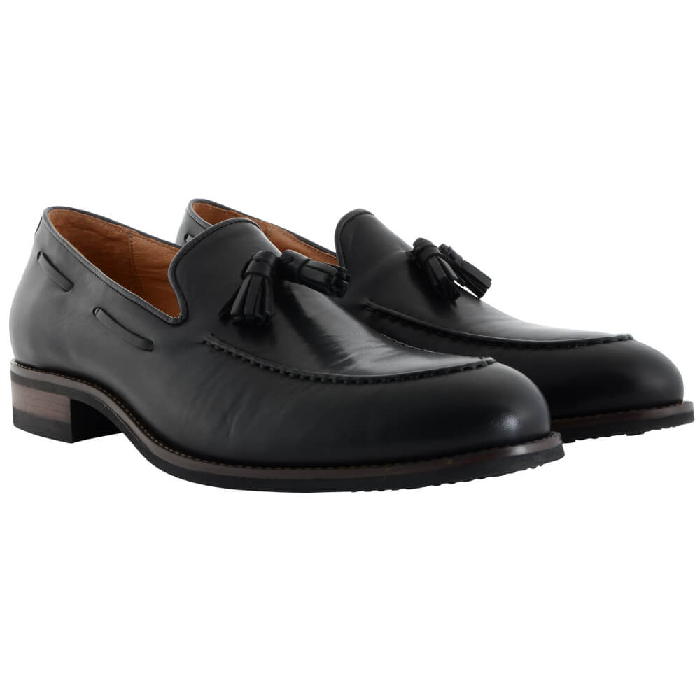 Black Leather Tassel Loafers - Gagliardi