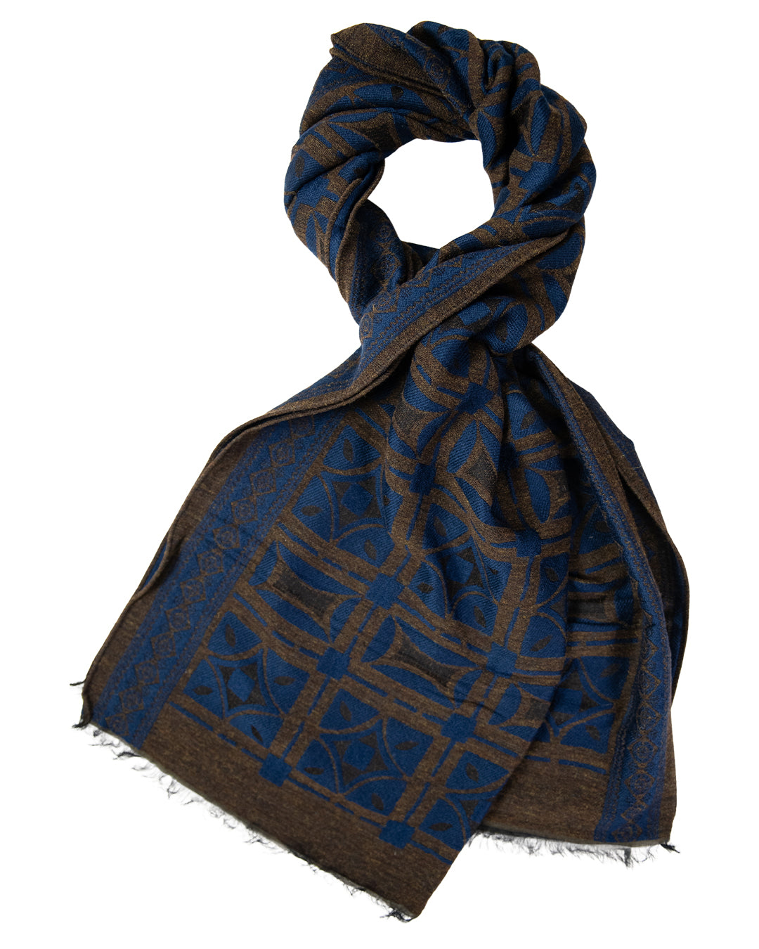 Blue Tile Design Italian Wool Blend Scarf