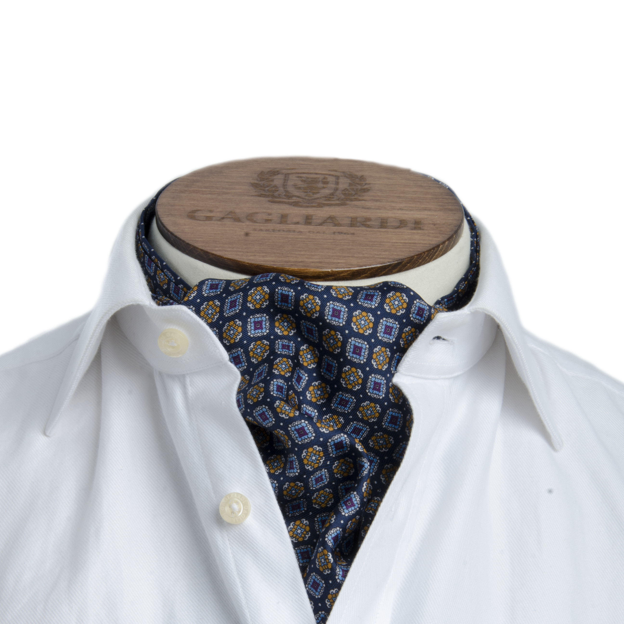 Navy Base with Small Square & Floral Geometric Cravat - Gagliardi