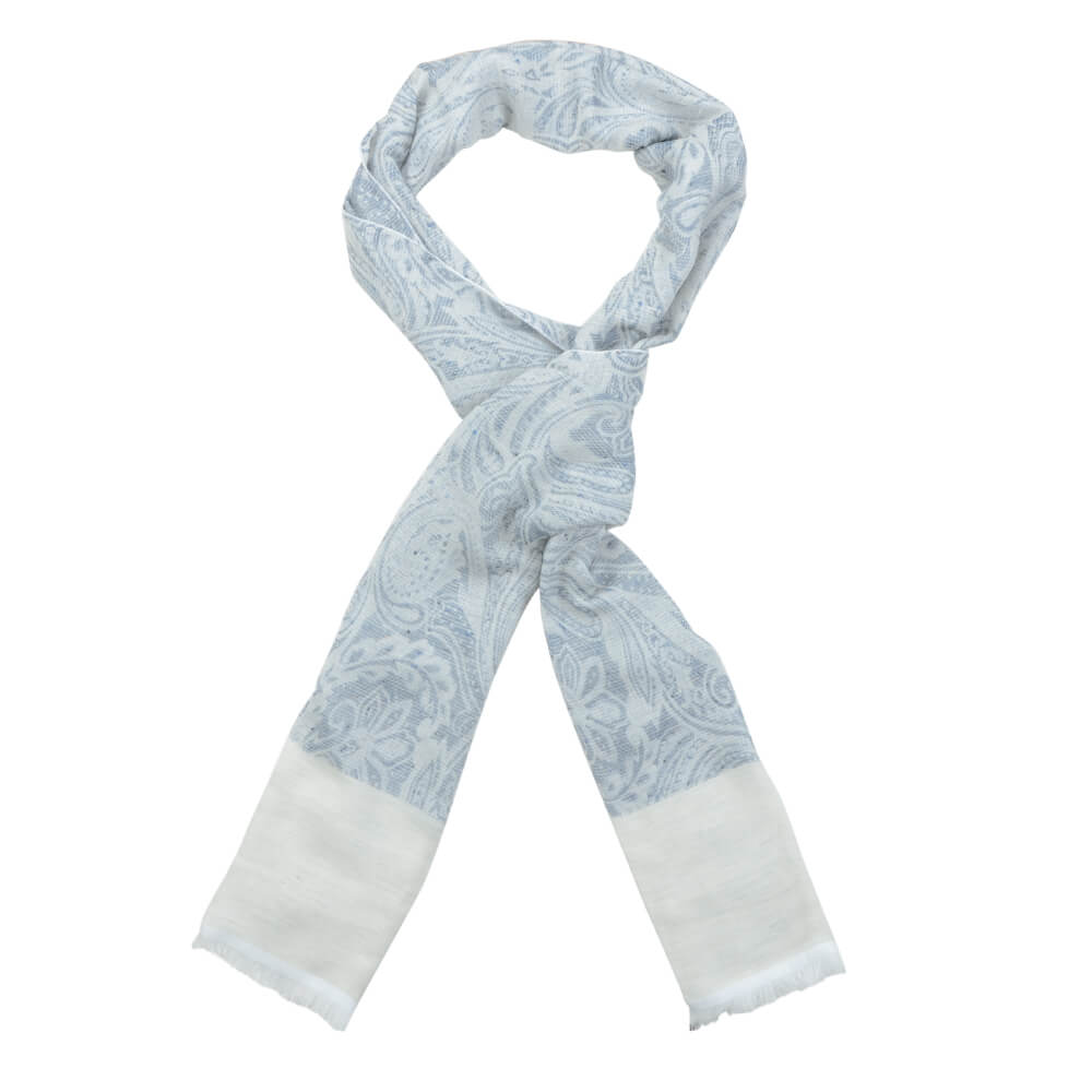Blue With Ivory Large Floral Design Scarf - Gagliardi