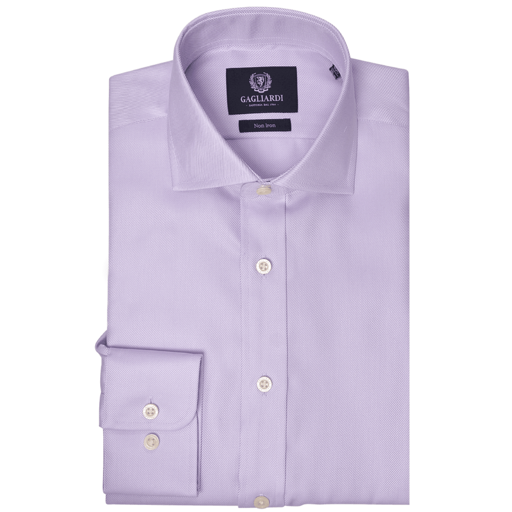 Lilac Twill Cutaway Collar Single Cuffed Slim-Fit Non-Iron Shirt - Gagliardi
