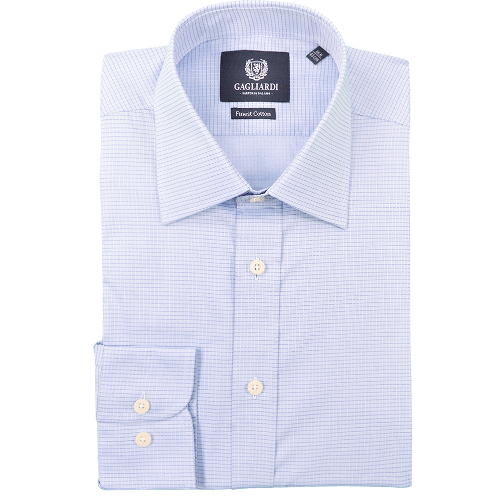 Mid Blue Check Business Shirt - Gagliardi