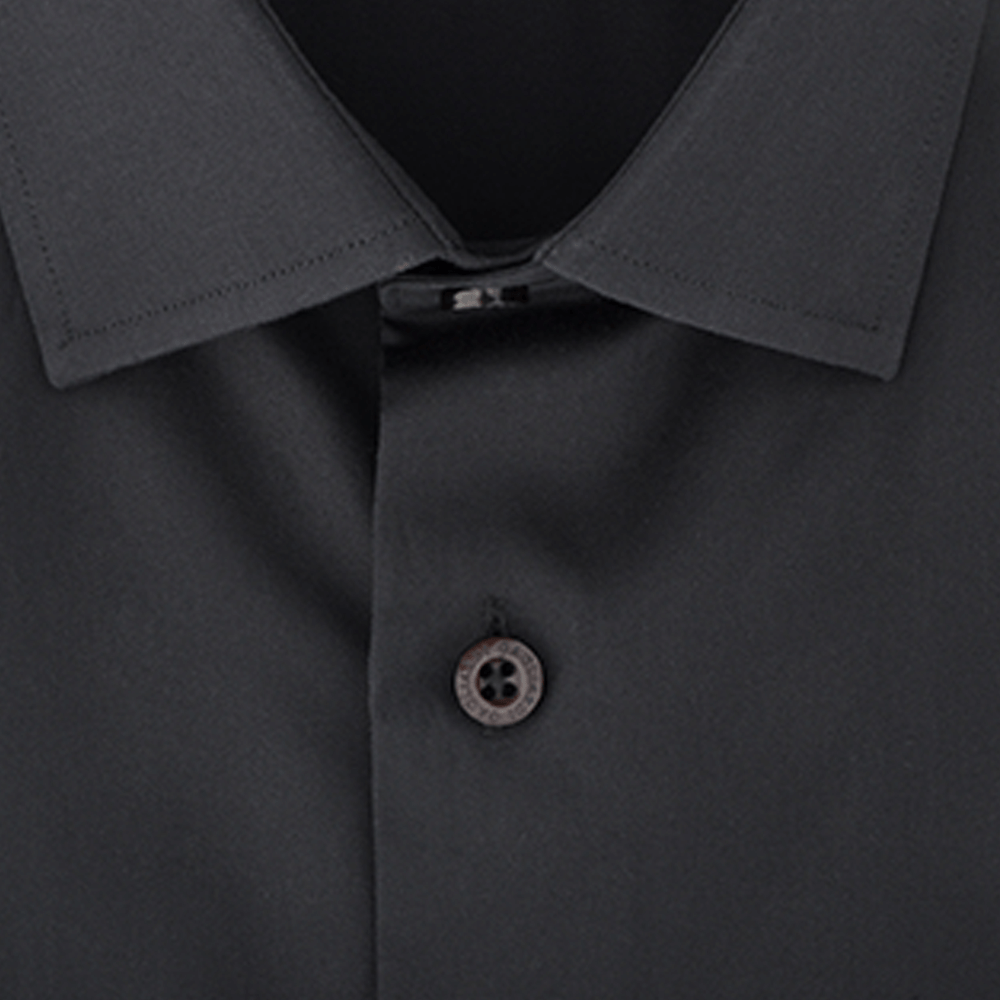 Black Mercerised Plain With Charcoal Diamond Jacquard Trim Slim Fit Dress Shirt - Gagliardi