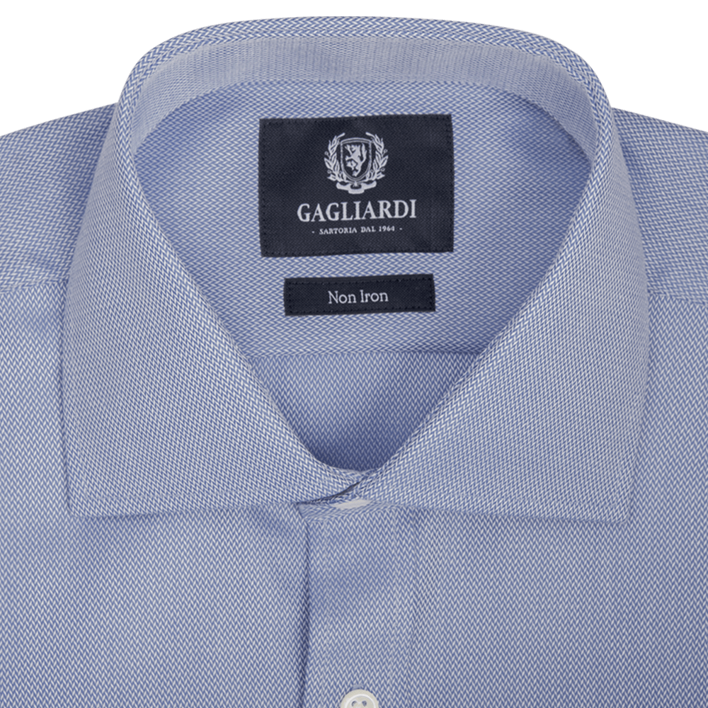 Mid Blue Chevron Slim Fit Cutaway Collar Shirt - Gagliardi